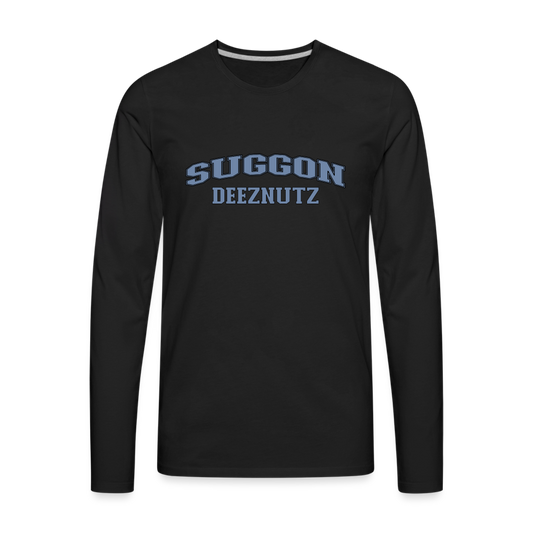 Suggon Deeznutz Men's Premium Long Sleeve T-Shirt (in Blue Ball Colors - Funny Sexual Humor) - black