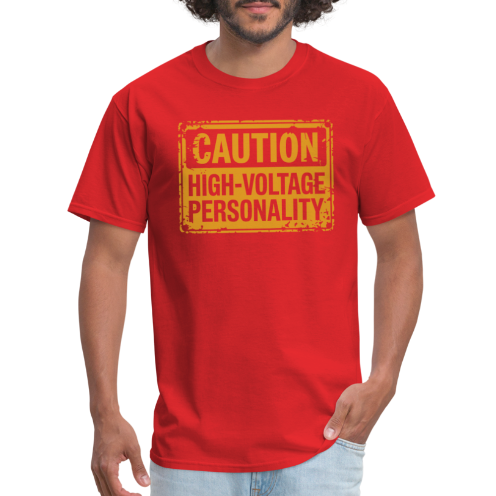 Caution High Voltage Personality T-Shirt - red