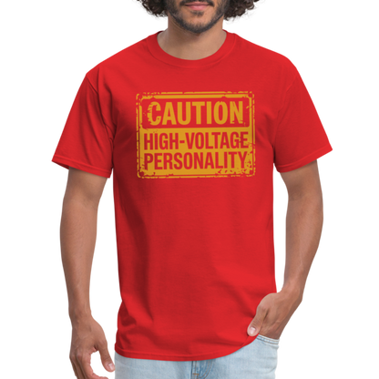 Caution High Voltage Personality T-Shirt - red