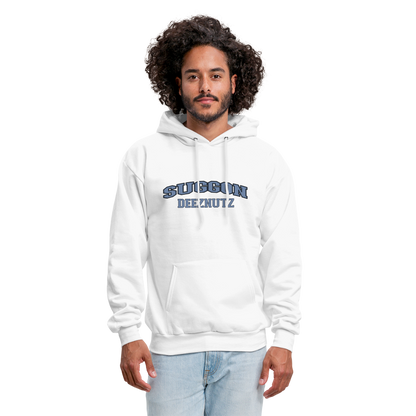 Suggon Deeznutz Hoodie (in Blue Ball Colors - Funny Sexual Humor) - white