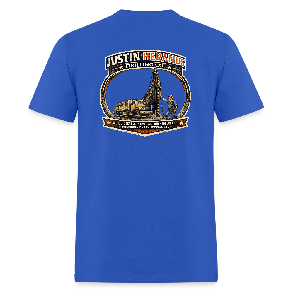 Justin Heranus Drilling Co Double Sided Funny Humor Tee - royal blue
