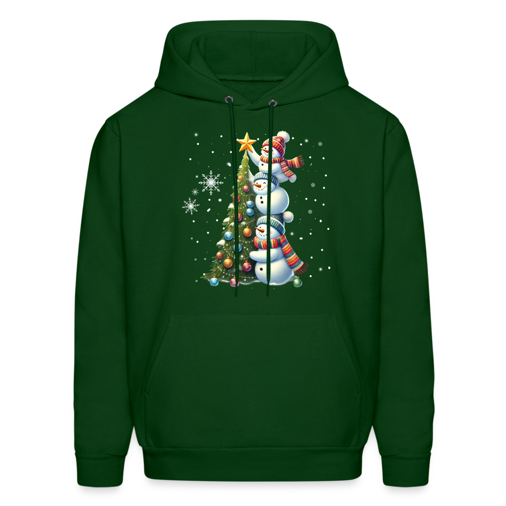 Cute Snowman Decorating Christmas Tree Hoodie - forest green