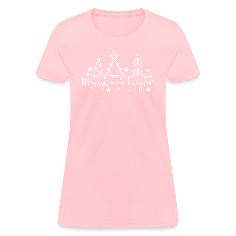 Merry and Bright (Christmas) Women's Contoured T-Shirt - pink