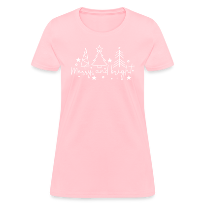 Merry and Bright (Christmas) Women's Contoured T-Shirt - pink