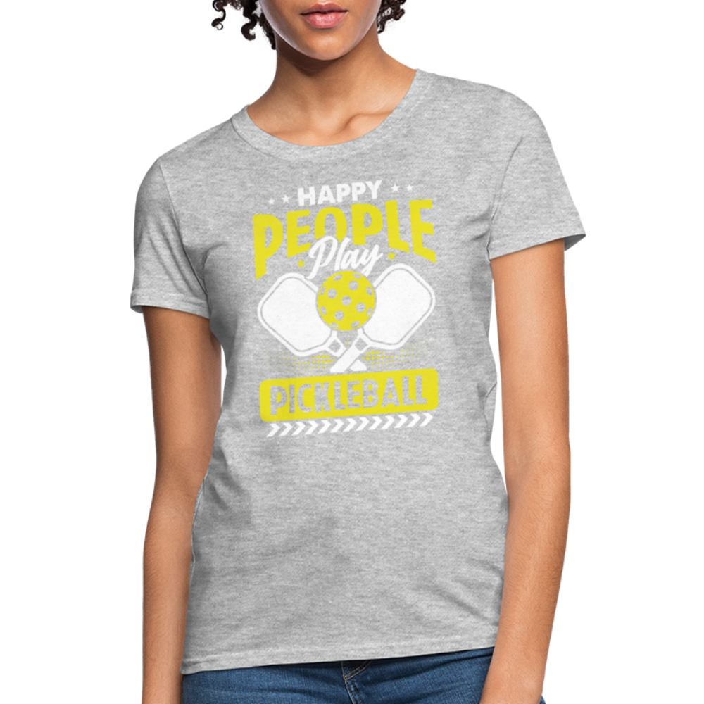 Happy People Play Pickleball Women's Contoured T-Shirt - heather gray