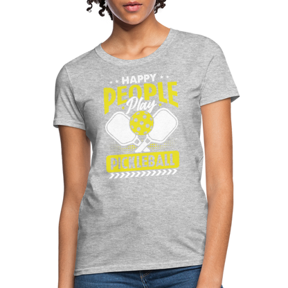 Happy People Play Pickleball Women's Contoured T-Shirt - heather gray