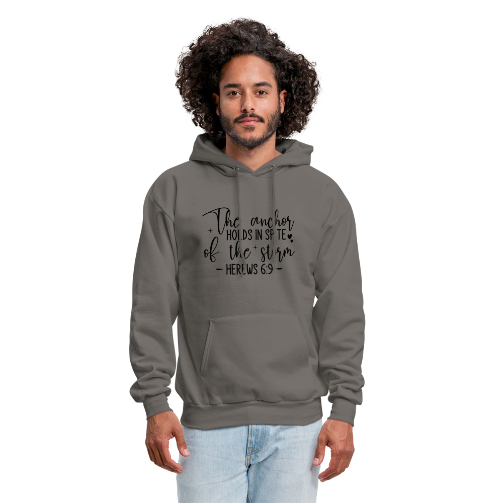 The Anchor Holds in Spit of the Storm Hoodie (Hebrews 6:9) - asphalt gray