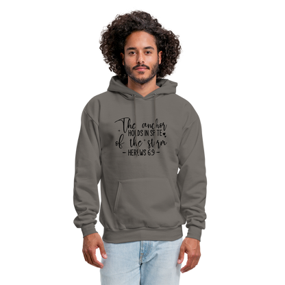 The Anchor Holds in Spit of the Storm Hoodie (Hebrews 6:9) - asphalt gray