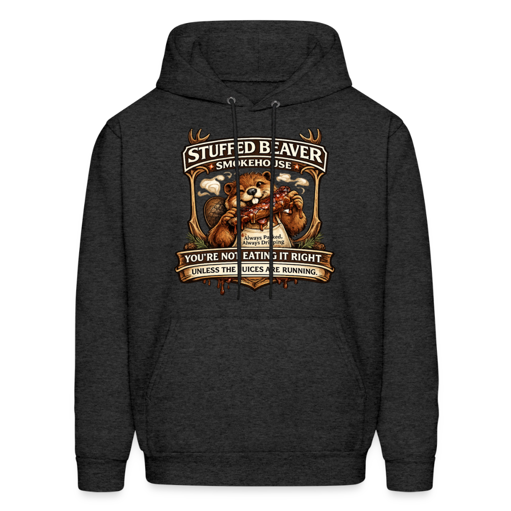 Stuffed Beaver Smokehouse Funny Adult Hoodie Color: Charcoal Grey
