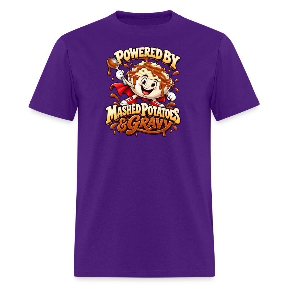 Powered by Mashed Potatoes & Gravy – Superhero T-Shirt - purple