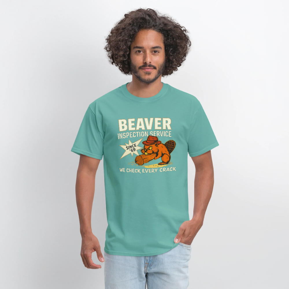 Beaver Inspection Service T-Shirt – Funny Adult Humor Tee Color: blue dusk