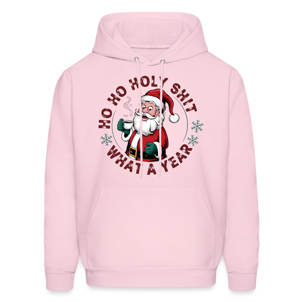 Ho Ho Holy Shit What A Year (Funny Christmas Santa) Hoodie - pale pink