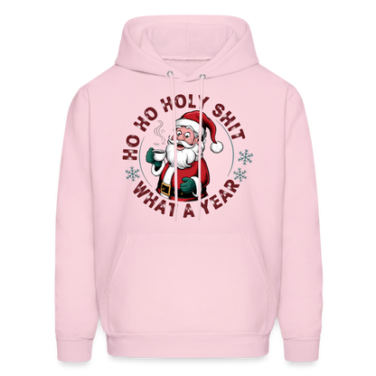 Ho Ho Holy Shit What A Year (Funny Christmas Santa) Hoodie - pale pink