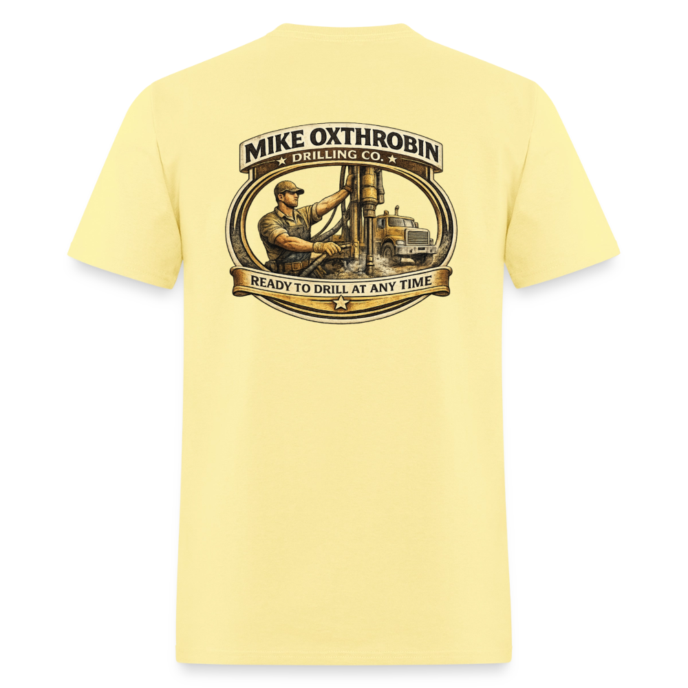 Mike Oxthrobin Drilling Co Double-Sided Funny Adult Humor Tee Color: charcoal