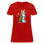 Cute Snowman Decorating Christmas Tree Women's Contoured T-Shirt