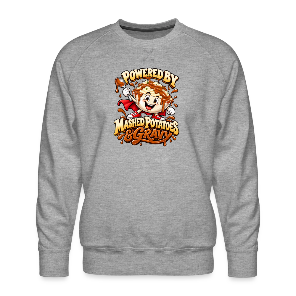 Powered by Mashed Potatoes & Gravy – Superhero Men’s Premium Sweatshirt - heather grey