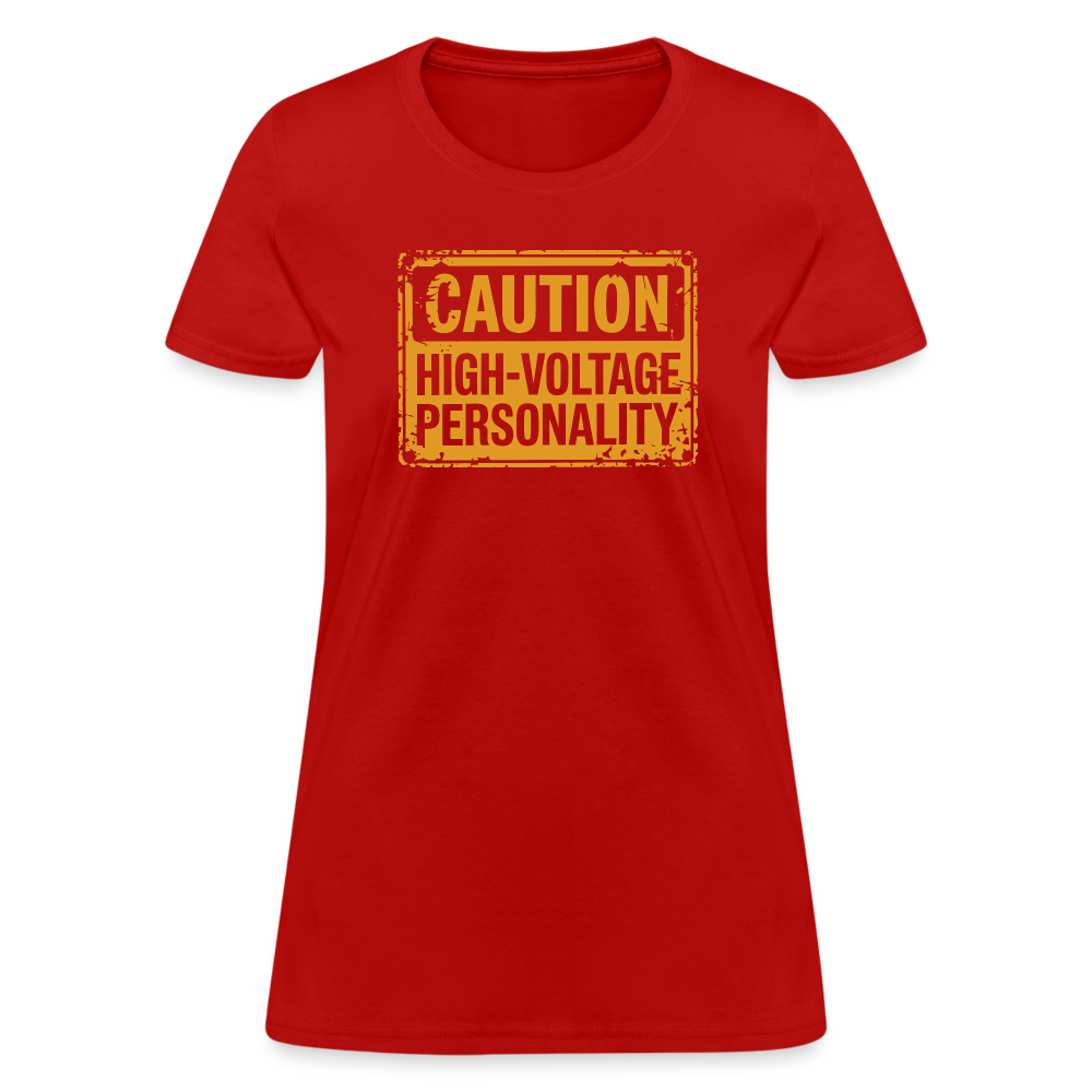 Caution High Voltage Personality Women's Contoured T-Shirt - red