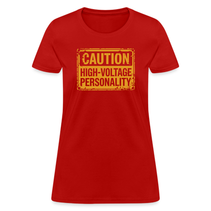 Caution High Voltage Personality Women's Contoured T-Shirt - red