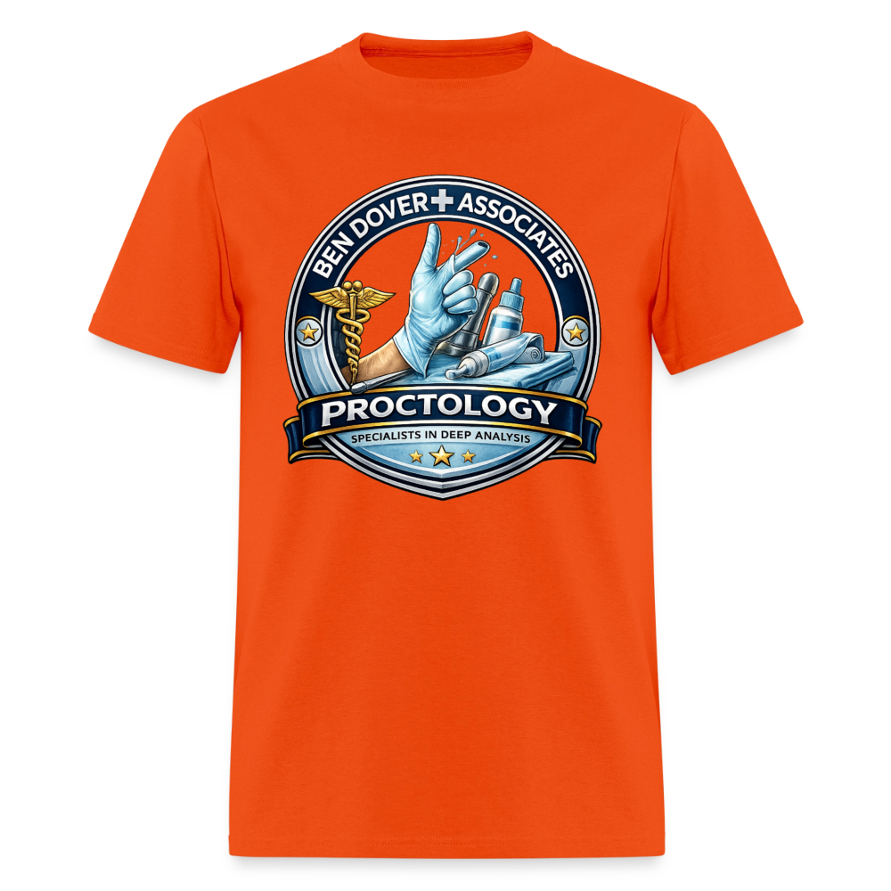 Ben Dover Proctology Funny Graphic T-Shirt Color: Orange