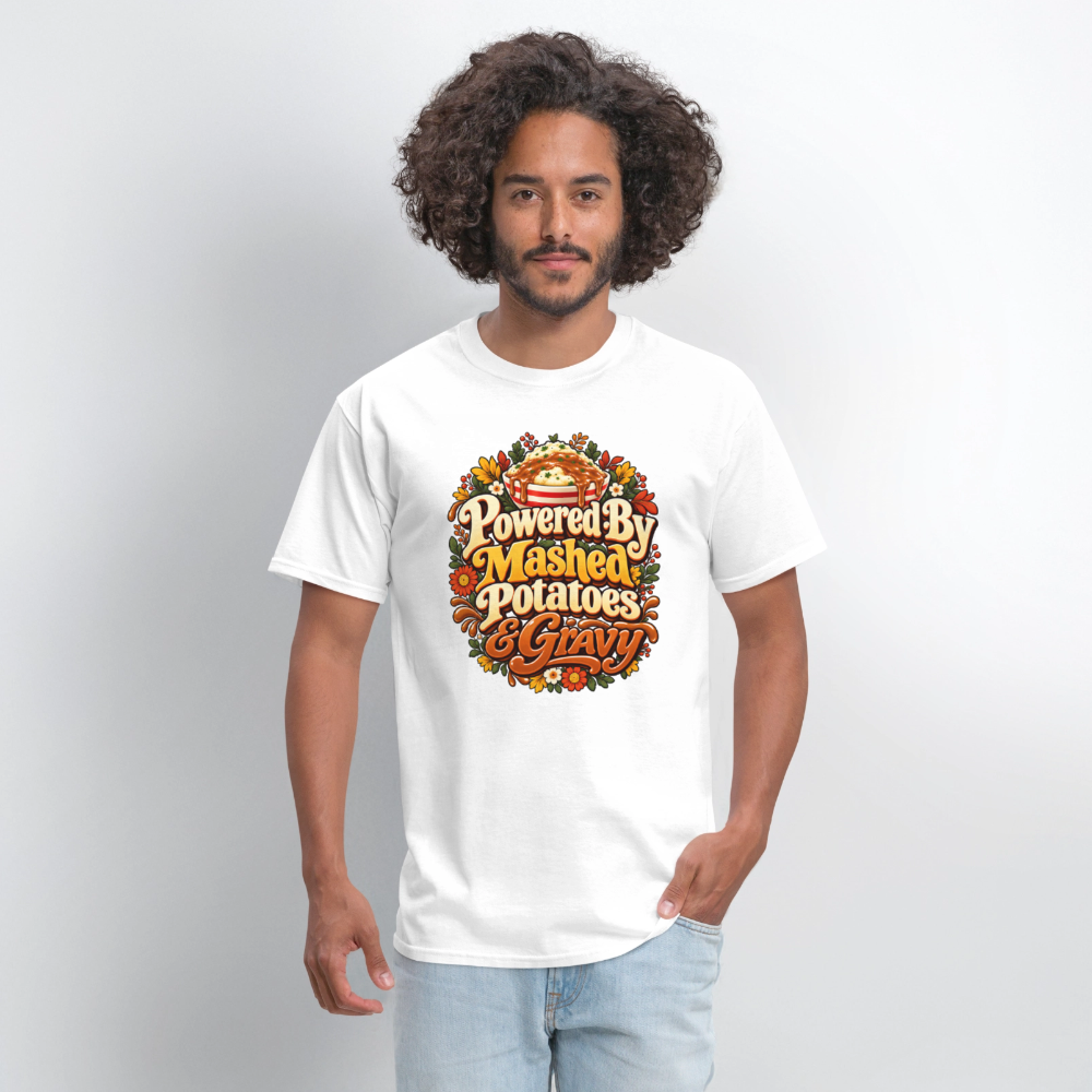 Powered by Mashed Potatoes & Gravy – Fall Floral T-Shirt - white