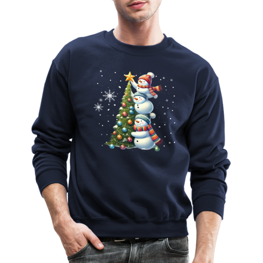 Cute Snowman Decorating Christmas Tree Sweatshirt - navy