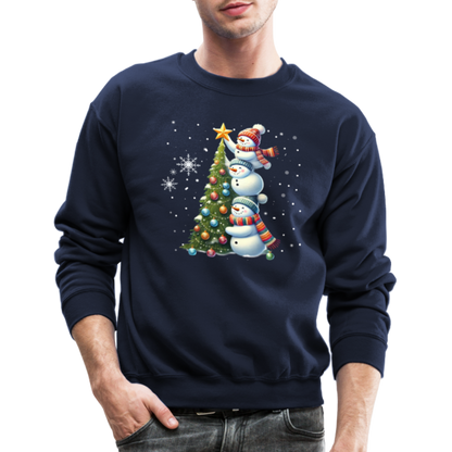 Cute Snowman Decorating Christmas Tree Sweatshirt - navy