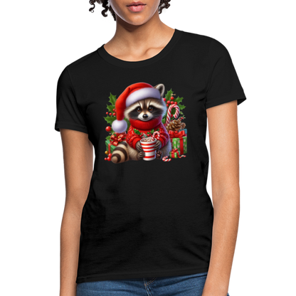 Christmas Cute Feral Raccoon Women's Contoured T-Shirt - black