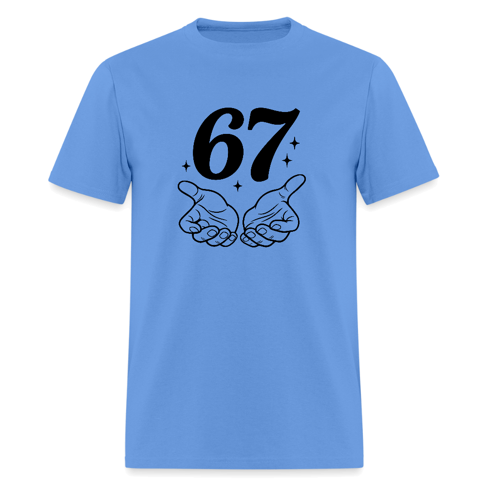 Six Seven 67 Hand Gesture T-Shirt Color: carolina blue