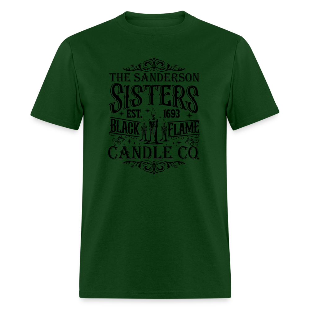 The Sanderson Sisters Black Flame Candle Co. T-Shirt (Halloween) - forest green