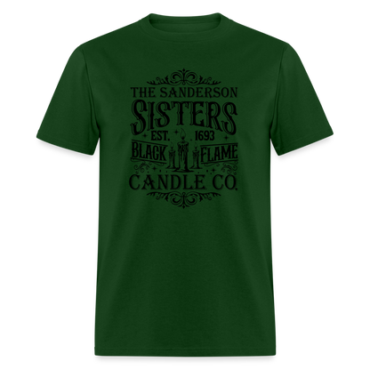 The Sanderson Sisters Black Flame Candle Co. T-Shirt (Halloween) - forest green