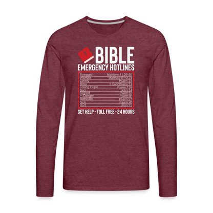 Bible Emergency Hotline (Scriptures) Men's Premium Long Sleeve T-Shirt - heather burgundy