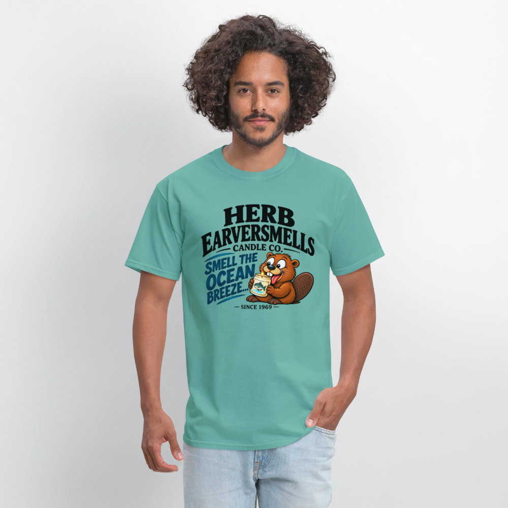 Herb Earversmells Candle Co. – Funny Adult Humor T-Shirt - aquatic