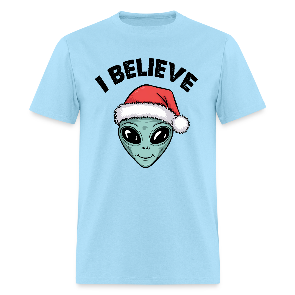I Believe in Santa T-Shirt – Funny Alien Christmas Tee Color: powder blue