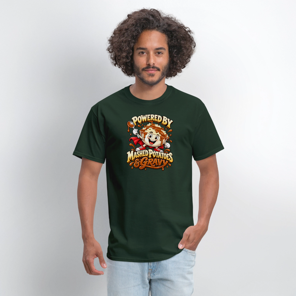 Powered by Mashed Potatoes & Gravy – Superhero T-Shirt - forest green