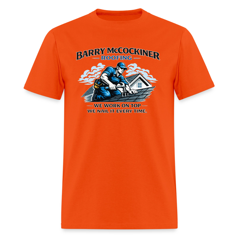 Barry McCockiner Roofing Funny Adult T-Shirt Color: Orange