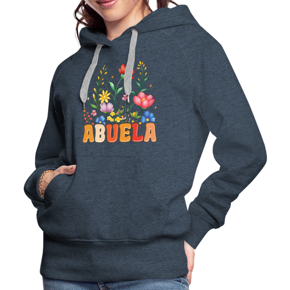 Abuela Women’s Premium Hoodie with Floral Design - heather denim