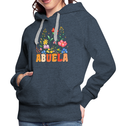 Abuela Women’s Premium Hoodie with Floral Design - heather denim