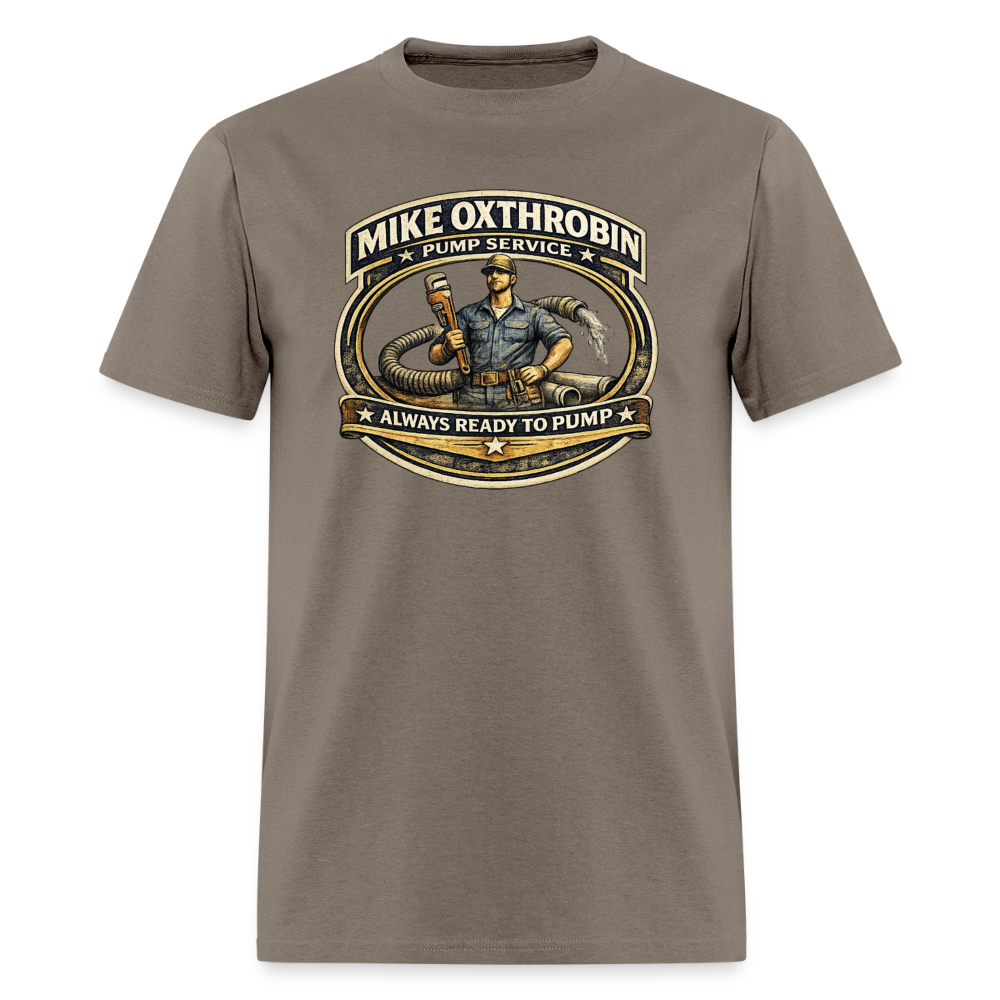 Mike Oxthrobin Pump Service T-Shirt Funny Adult Humor Tee Color: safari