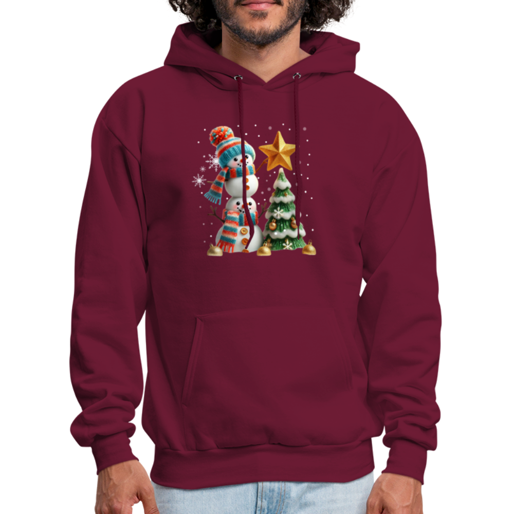 Cute Christmas Funny Snowman Decorating Tree Hoodie - burgundy