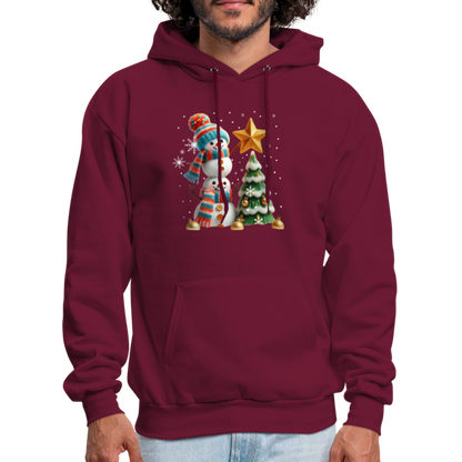 Cute Christmas Funny Snowman Decorating Tree Hoodie - burgundy