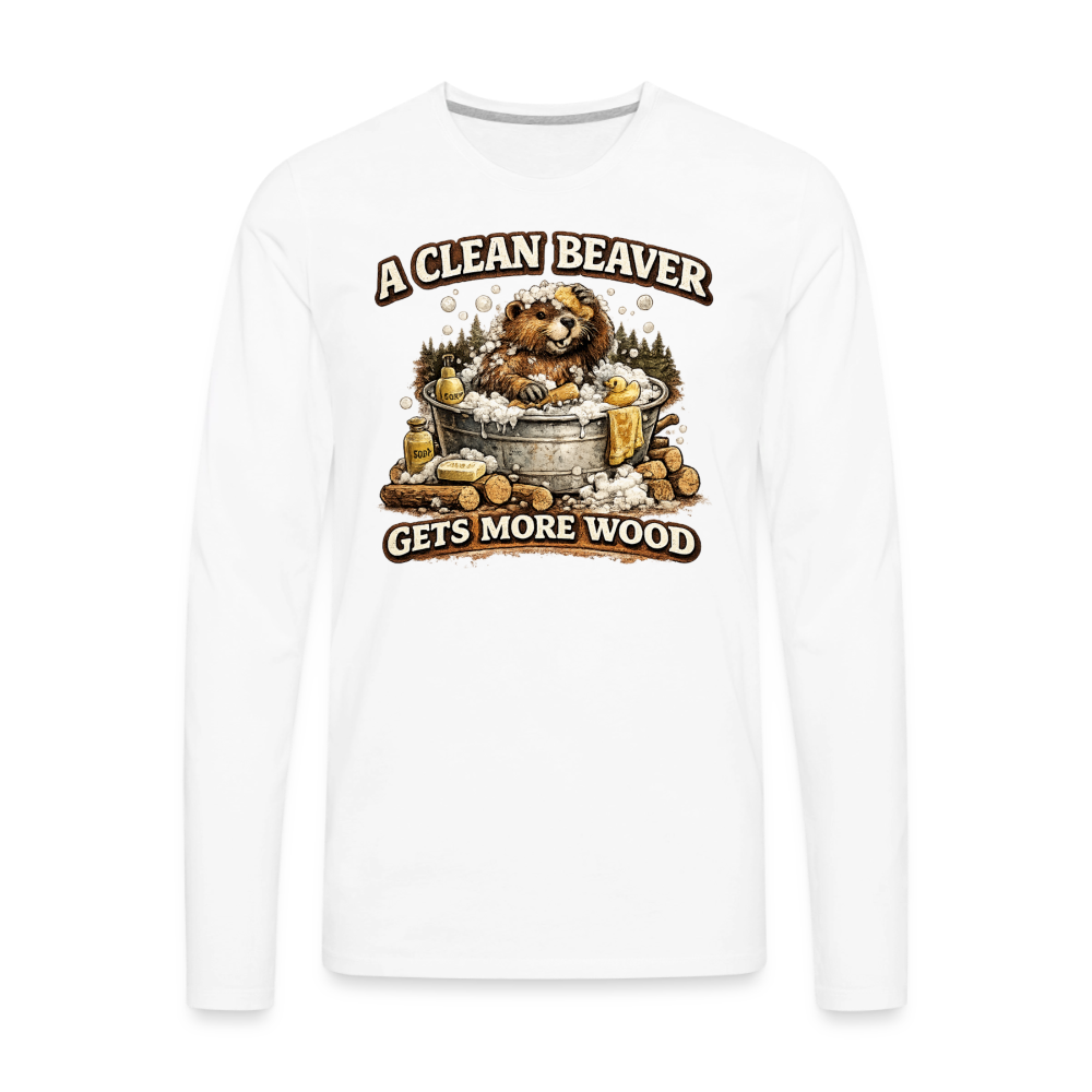A Clean Beaver Gets More Wood Funny Adult Long Sleeve Tee Color: white