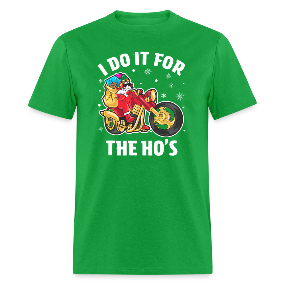 Christmas Biker Santa Riding Motorcycle I Do It For The Ho's T-Shirt - bright green