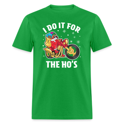 Christmas Biker Santa Riding Motorcycle I Do It For The Ho's T-Shirt - bright green