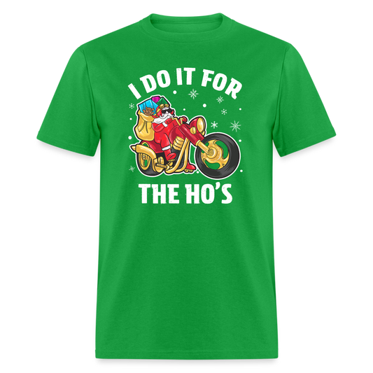 Christmas Biker Santa Riding Motorcycle I Do It For The Ho's T-Shirt - bright green