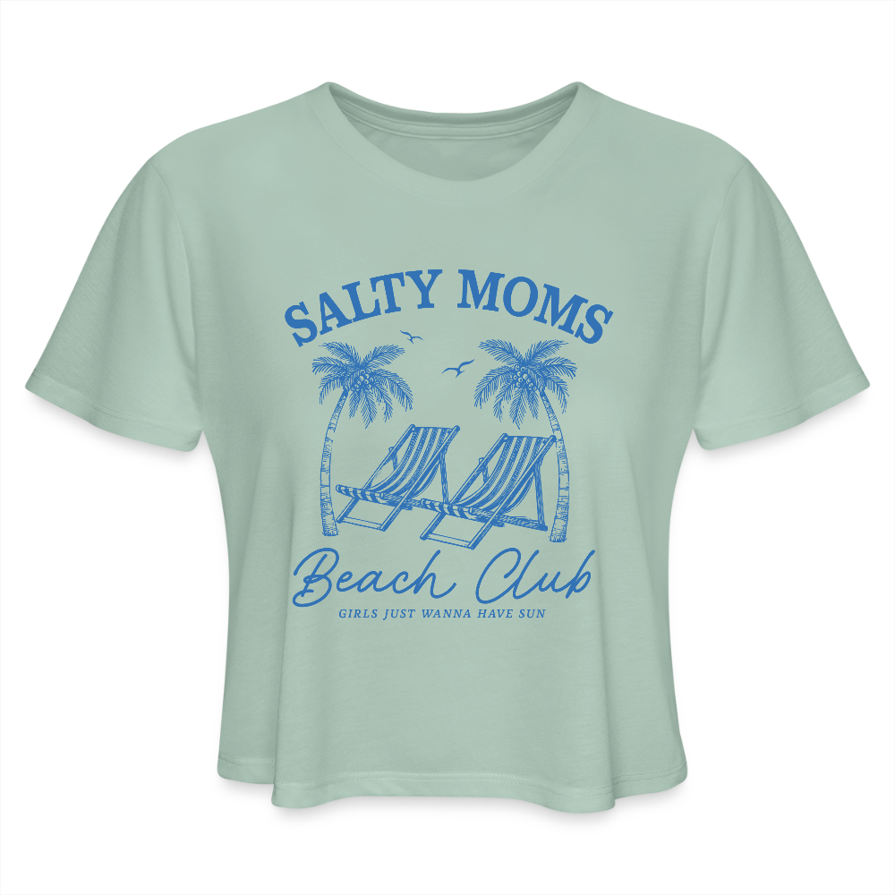 Salty Moms Beach Club Women's Cropped T-Shirt Color: dusty mint blue