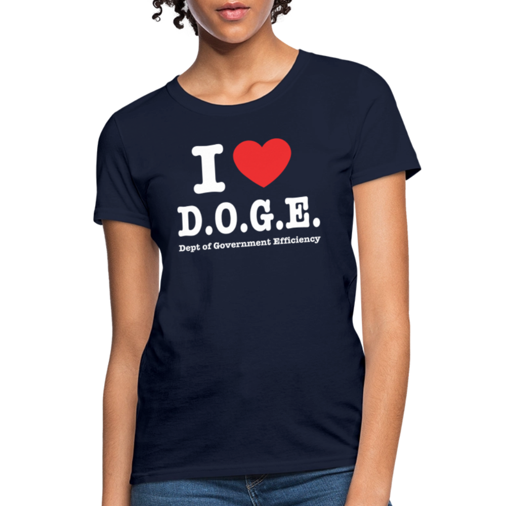 I Love DOGE (Dept of Government Efficiency) Women's Contoured T-Shirt - navy