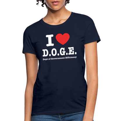 I Love DOGE (Dept of Government Efficiency) Women's Contoured T-Shirt - navy