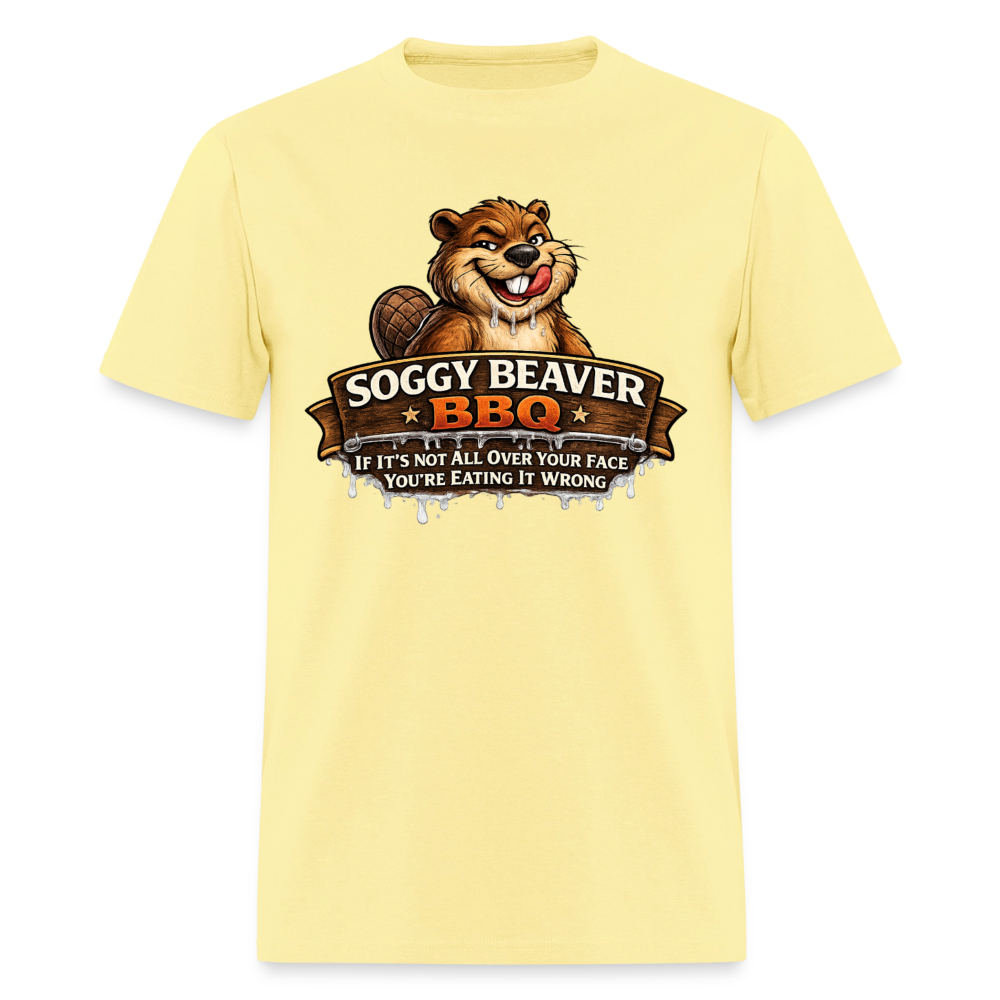 Soggy Beaver BBQ Funny Graphic T-Shirt Color: Cornsilk