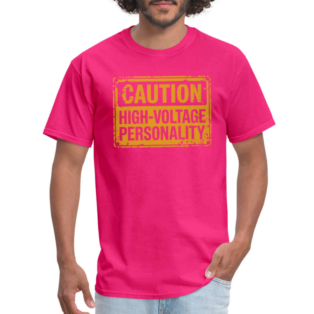 Caution High Voltage Personality T-Shirt - fuchsia