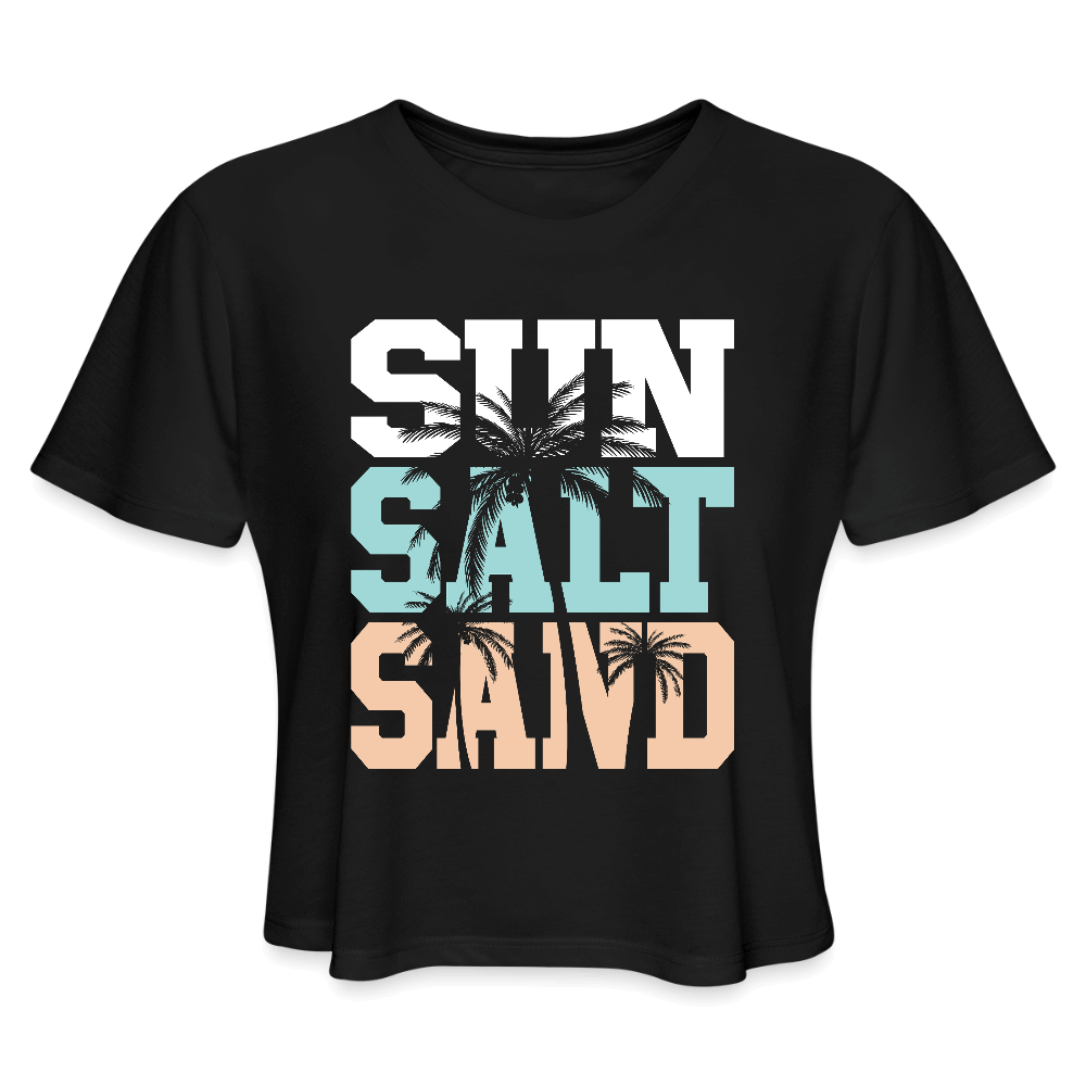 Sun Salt Sand Women’s Crop Top with Palm Tree Design - black